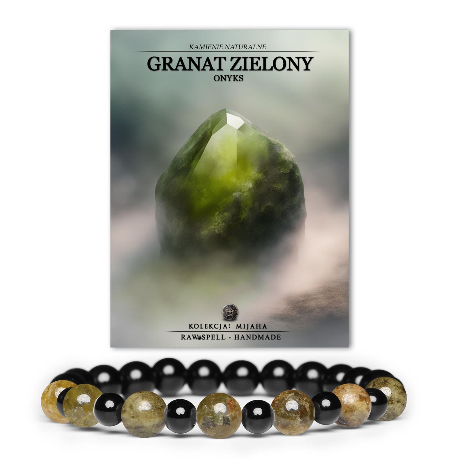 Bransoletka z kamieni naturalnych na gumce z kolekcji Mijaha - Granat Zielony, Onyks, dla kobiet i mężczyzn
