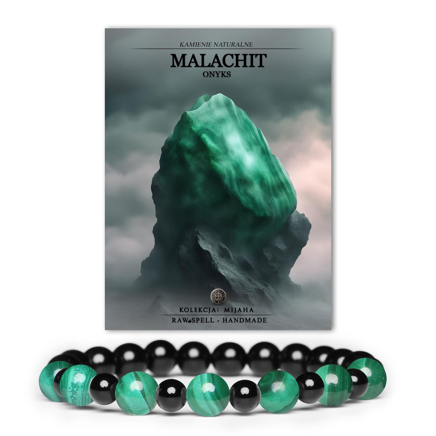 Kolekcja Mijaha: bransoletka z malachitem i onyksu na gumce, idealna dla kobiet i mężczyzn