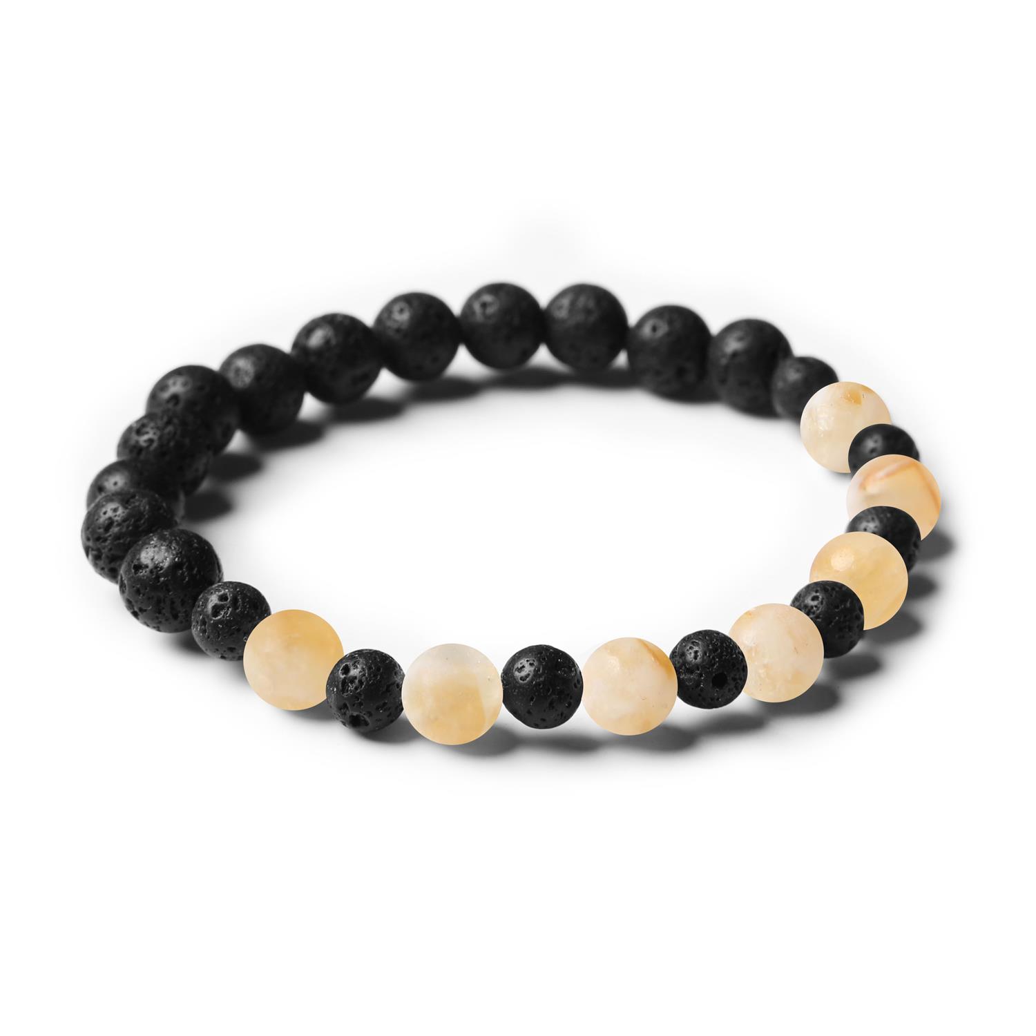 Stylowa bransoletka Mijaha z kamieniami naturalnymi: cytryn w odcieniach oraz lawa wulkaniczna, dedykowana zarówno kobietom, jak i mężczyznom.