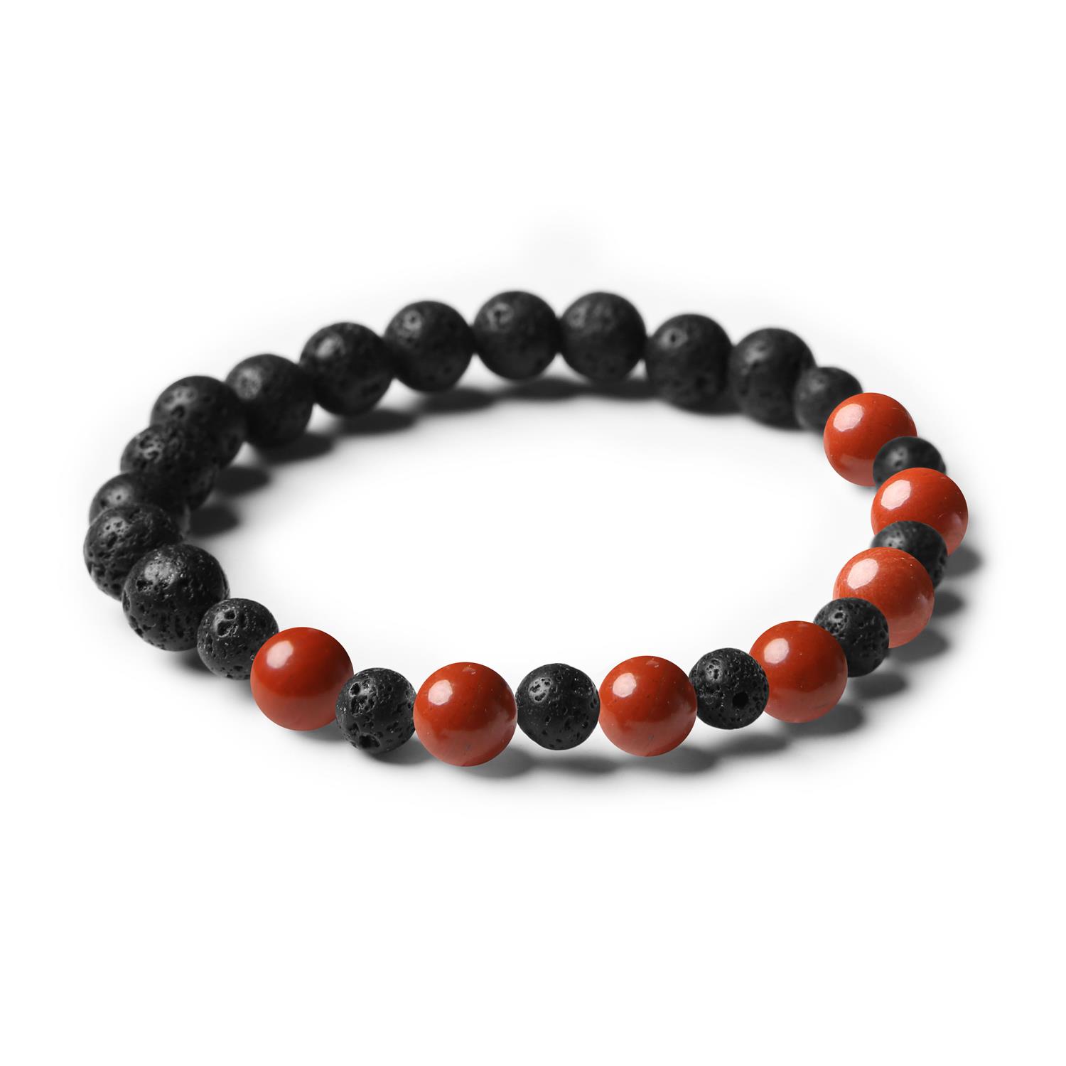 Bransoletka Mijaha z naturalnych kamieni: Jaspis Czerwony i Lawa Wulkaniczna, doskonała dla kobiet i mężczyzn.