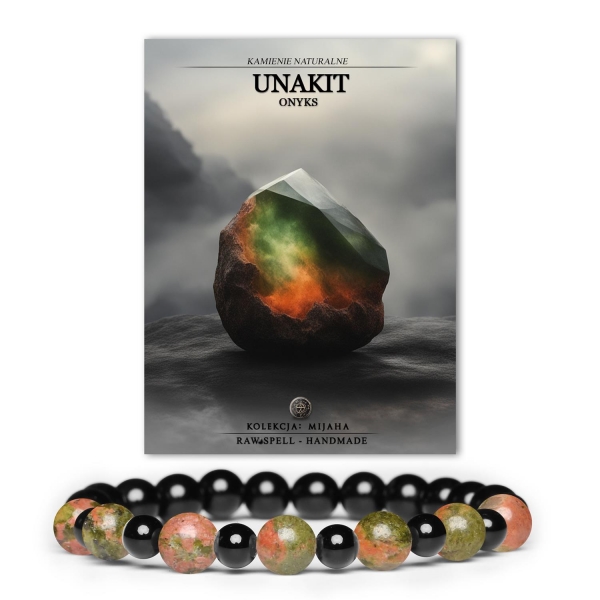 Bransoletka z unakitem i onyksem z kolekcji Mijaha dla kobiet i mężczyzn