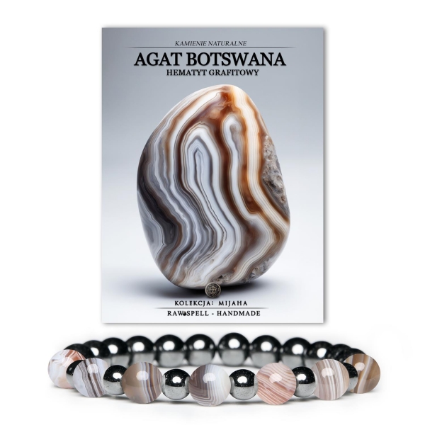 Stylowe dodatki z Agatu Botswana i Hematytu grafitowego, zaprojektowane dla kobiet i mężczyzn, kolekcja Mijaha.