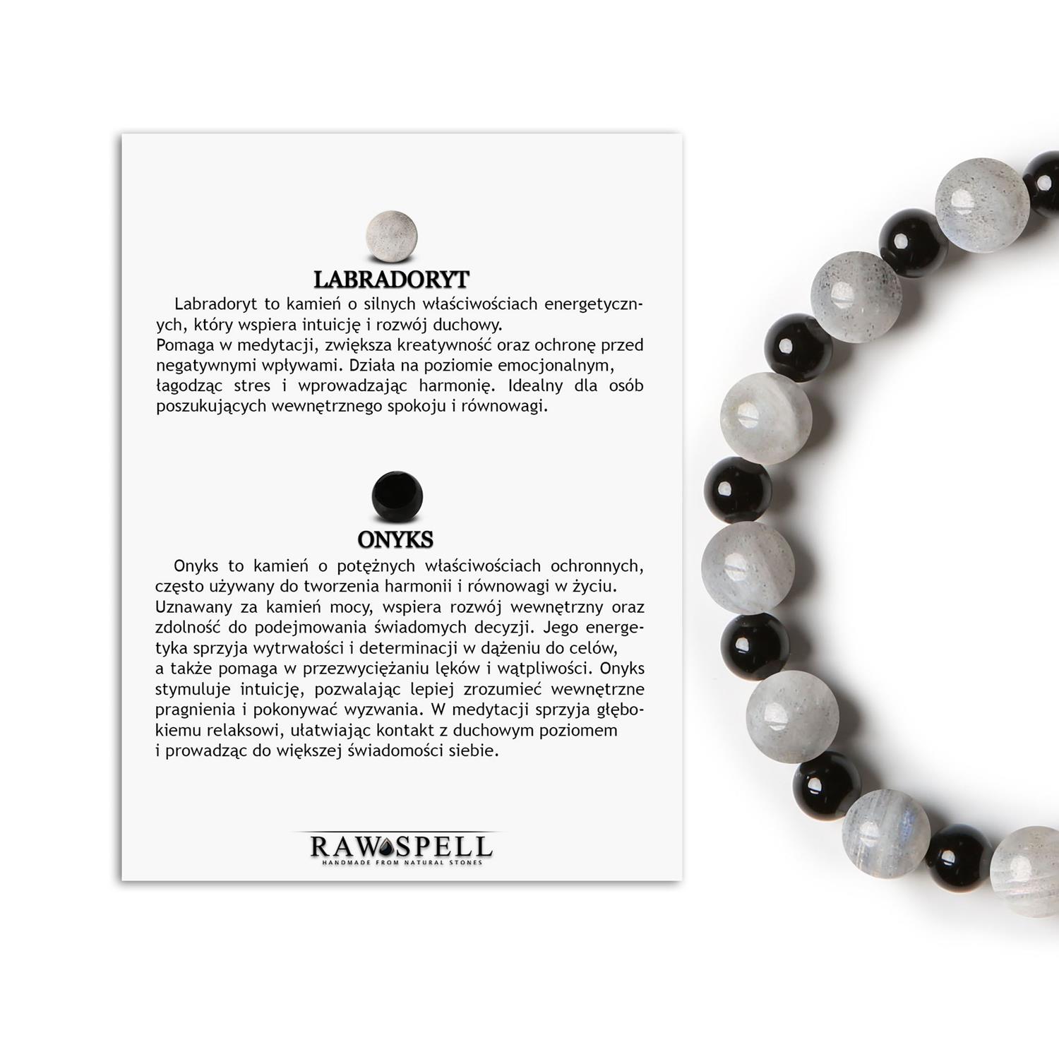 Mijaha bransoletka na gumce z labradorytem i onyksami, stworzona dla kobiet i mężczyzn Mijaha kolekcja: Bransoletka z kamieni naturalnych z labradorytem i onyksem, idealna dla Kobiet i Mężczyzn