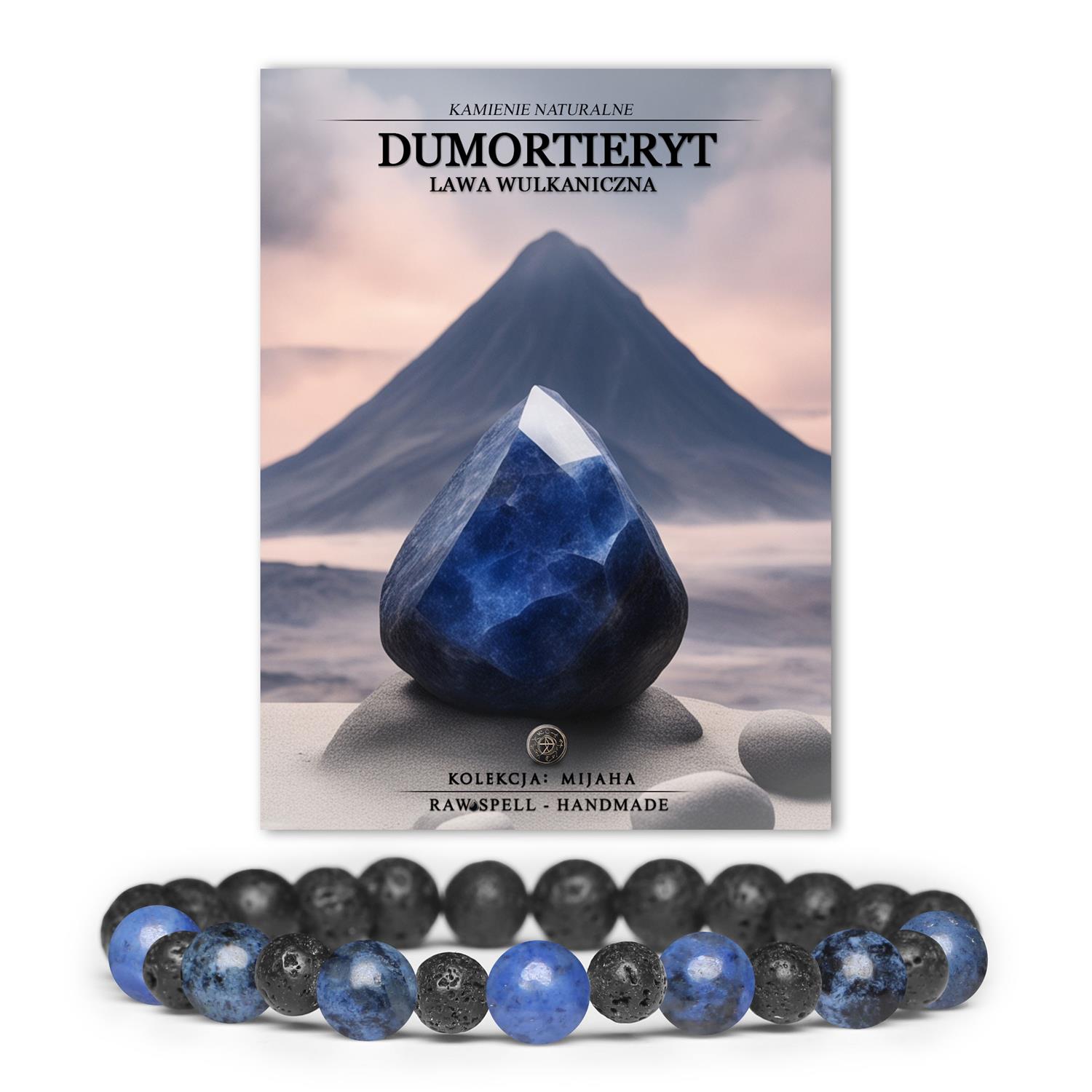 Stylowy pierścień z dumortierytem i lawą wulkaniczną, dedykowany zarówno dla kobiet, jak i mężczyzn.