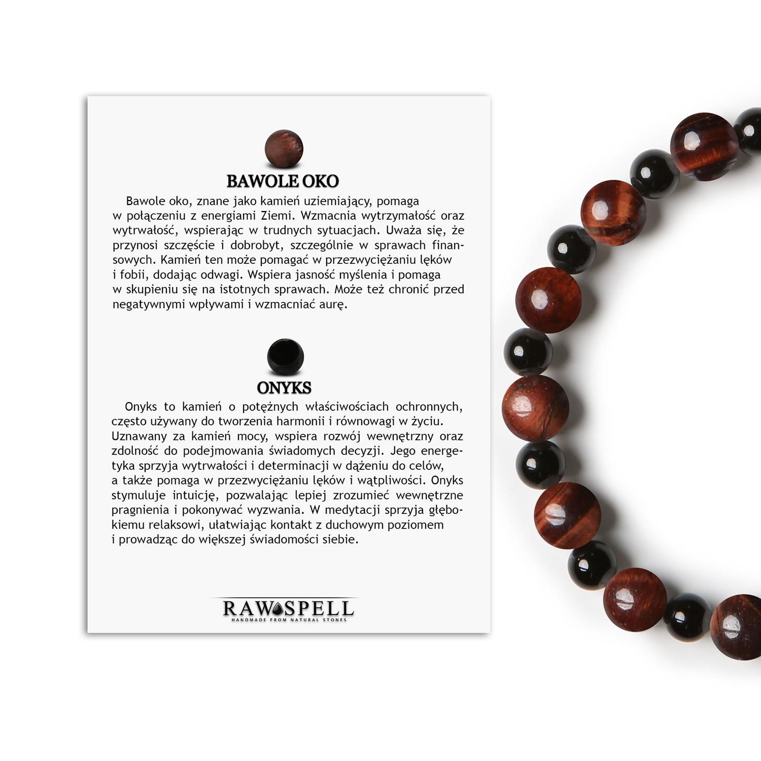 Mijaha - bransoletka z kamieni naturalnych Bawole Oko i Onyks w wersji unisex na gumce Bransoletka z kamieni naturalnych na gumce Mijaha - Bawole Oko i Onyks dla Kobiet i Mężczyzn