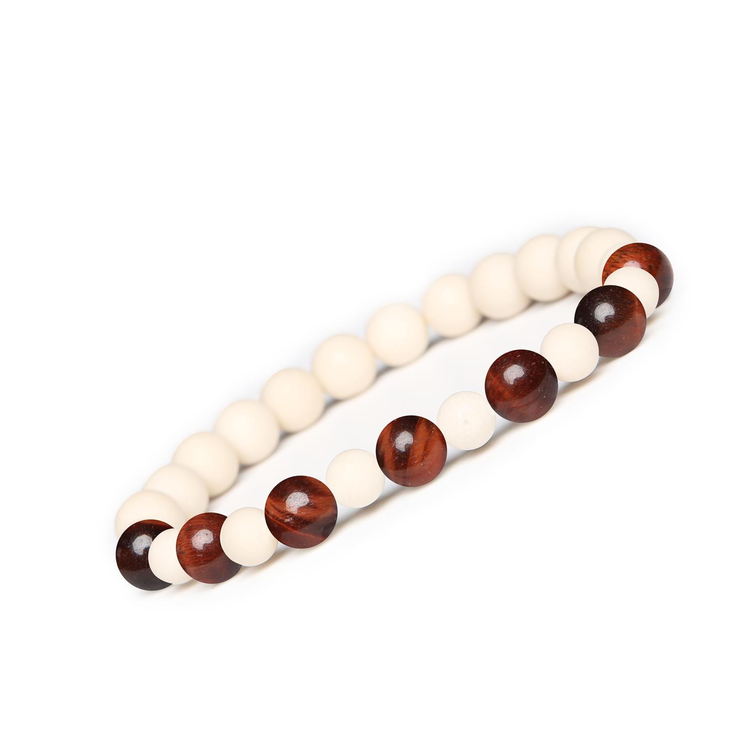 Mijaha - bransoletka z kamieni naturalnych na gumce z Bawolim Okiem i Kamieniem Rzecznym, idealna dla kobiet i mężcz Stylowa bransoletka z kolekcji Mijaha, wykonana z naturalnych kamieni: Bawole Oko i Kamień Rzeczny, odpowiednia dla obu płci.