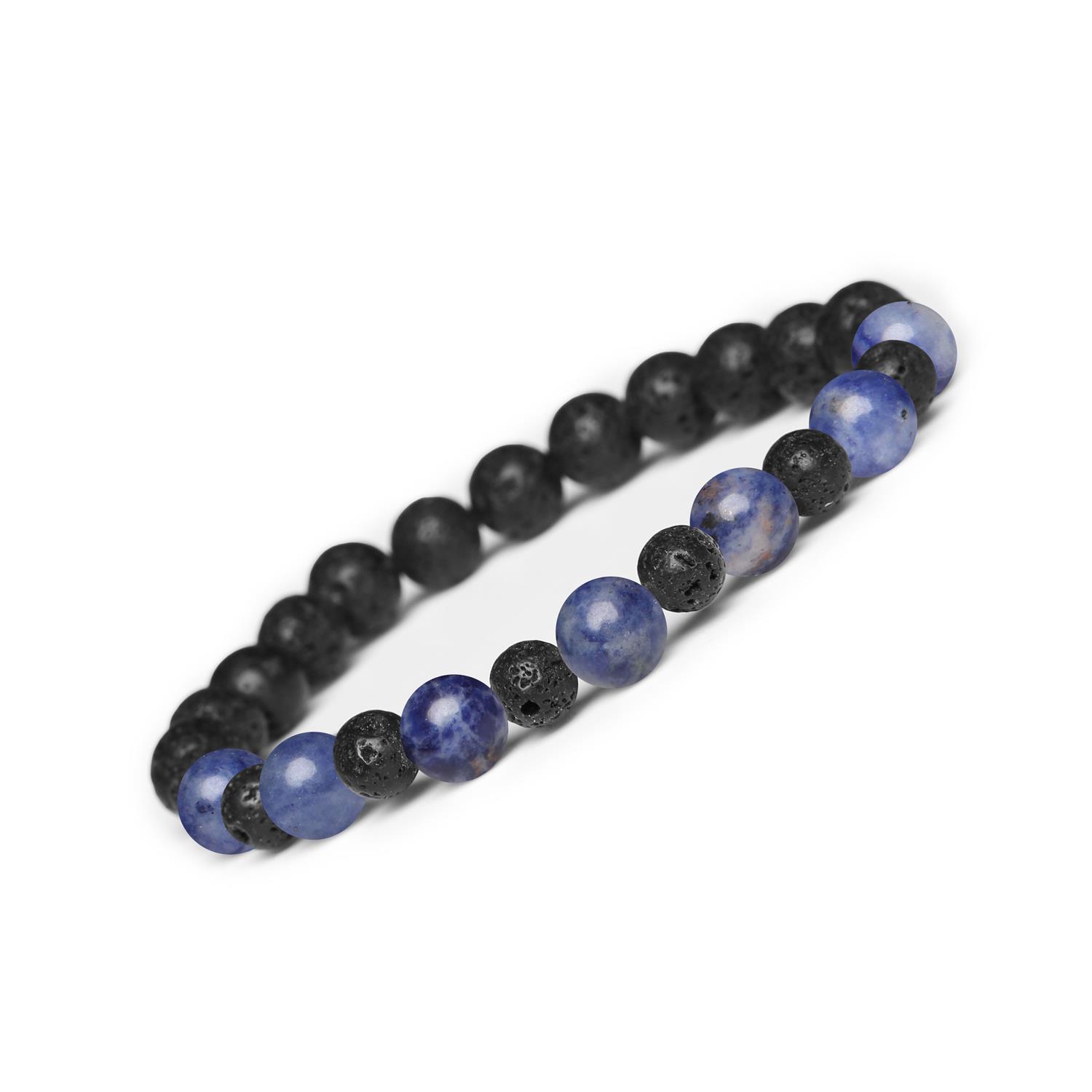 Mijaha - bransoletka z kamieni naturalnych na gumce z sodalitem i lawą wulkaniczną dla kobiet i mężczyzn Stylowa bransoletka z kolekcji Mijaha, wykonana z sodalitu i lawy wulkanicznej, doskonała biżuteria unisex."