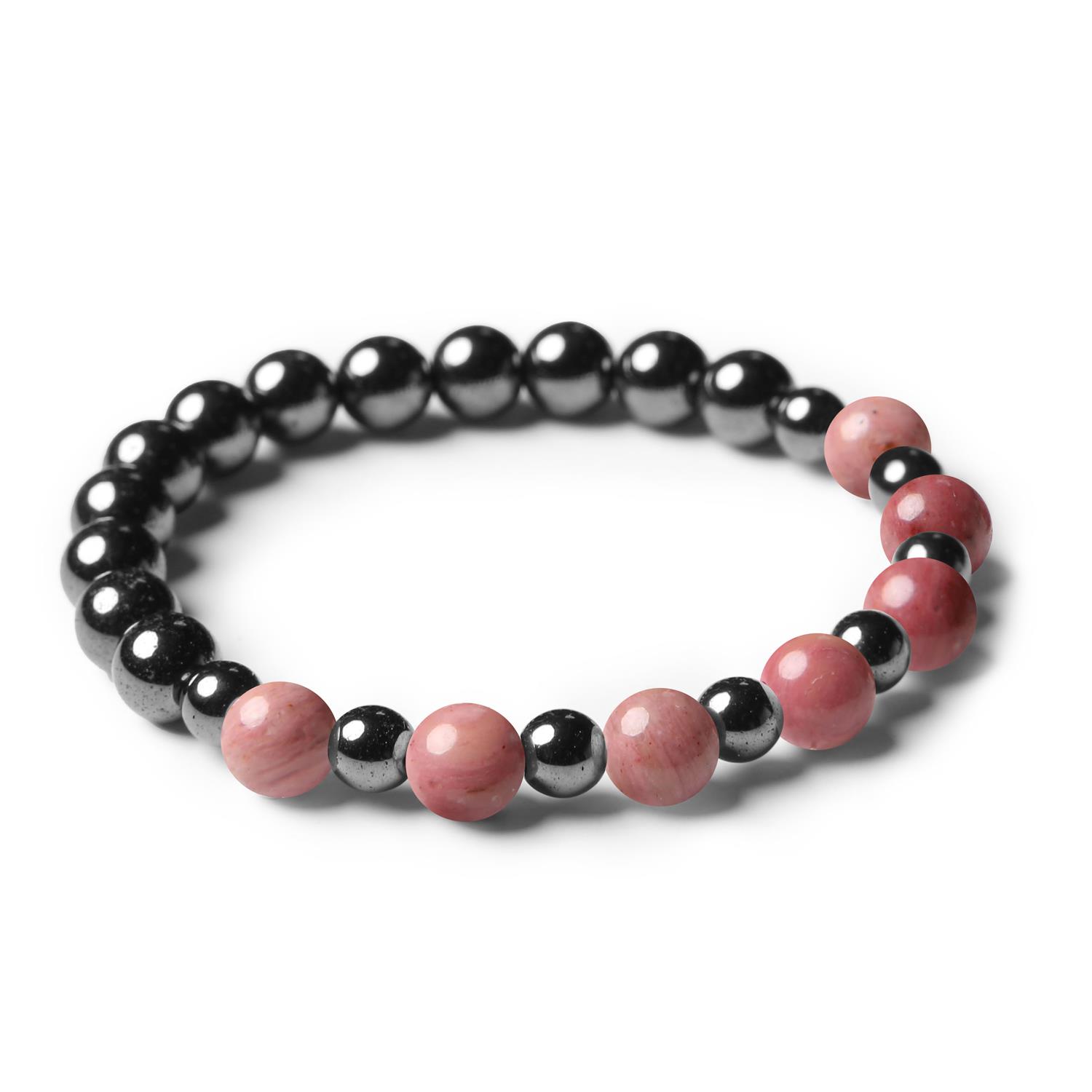 Naszyjnik z rodonitu różowego i hematytu grafitowego - biżuteria unisex z kolekcji Mijaha dla kobiet i mężczyzn.