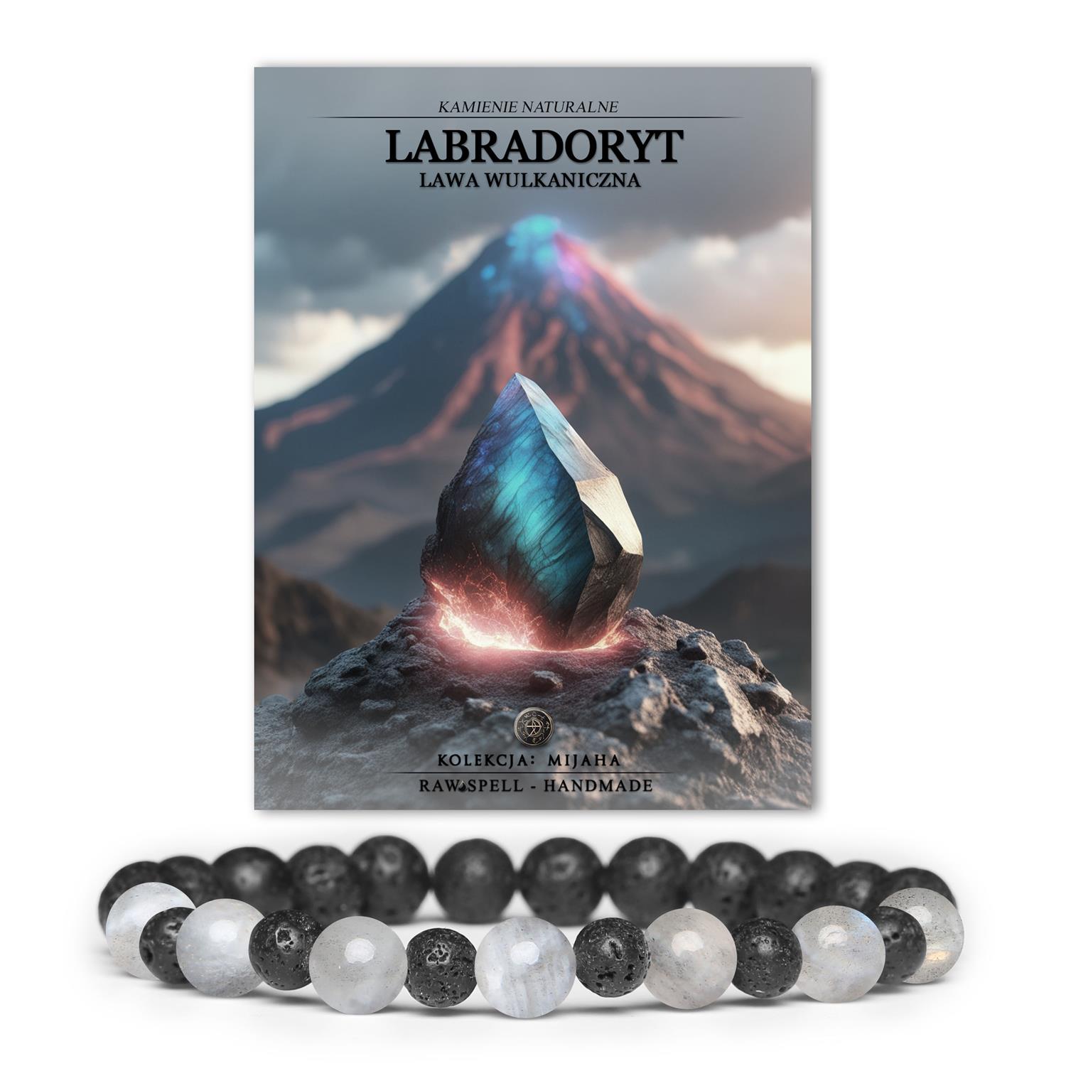 Bransoletka z kamieni naturalnych Labradoryt i Lawa Wulkaniczna z kolekcji Mijaha, stworzona dla kobiet i mężczyzn.
