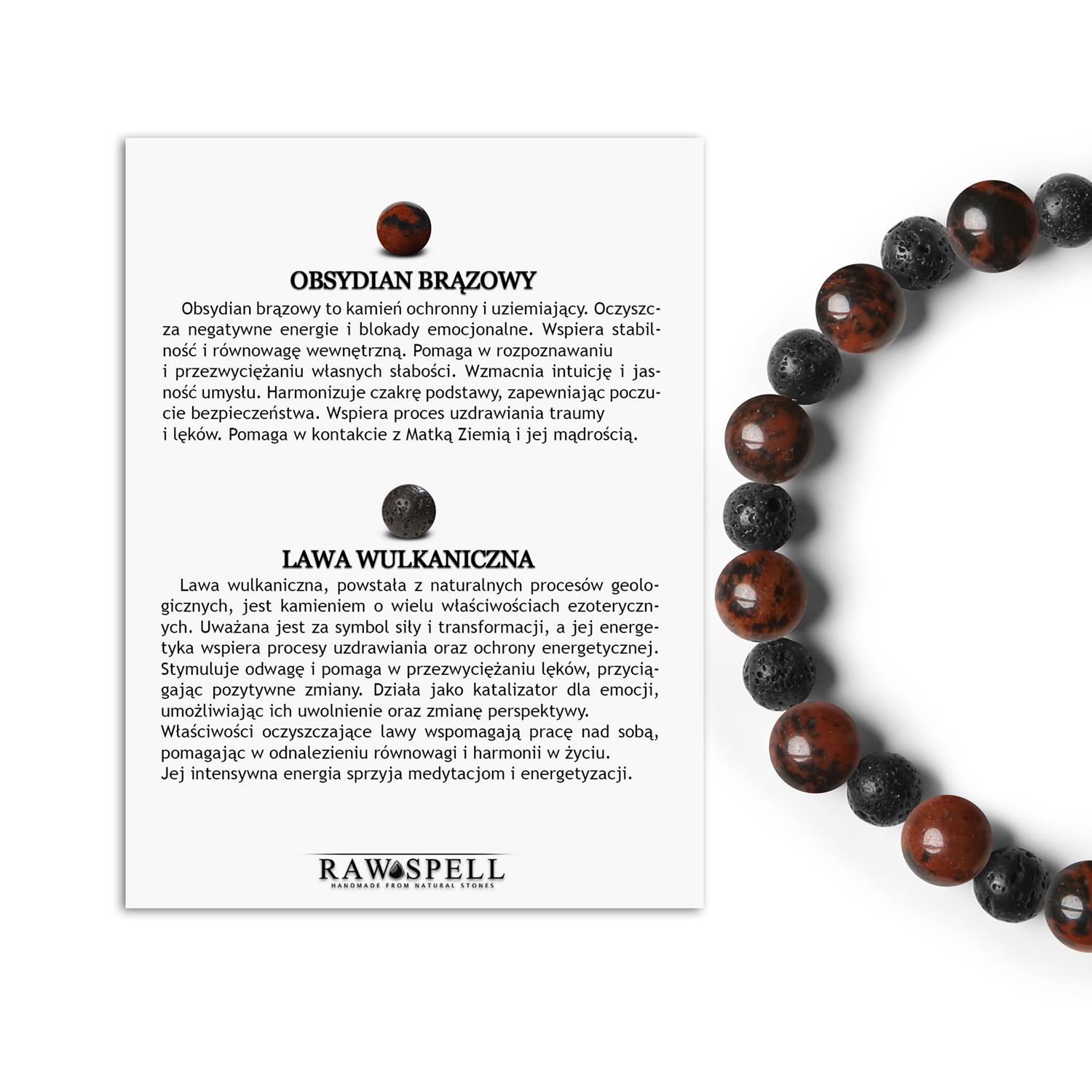 Mijaha prezentuje bransoletkę z kamieni naturalnych na gumce - Obsydian Brązowy i Lawa Wulkaniczn Elegancka bransoletka z kolekcji Mijaha, wykonana z naturalnych kamieni: obsydianu brązowego i lawy wulkanicznej, dla kobiet i mężczyzn.