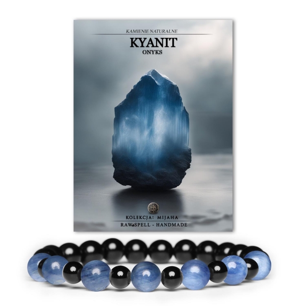 Bransoletka z kamieni naturalnych Kyanit i Onyks na gumce z kolekcji Mijaha, idealna dla kobiet i mężczyzn