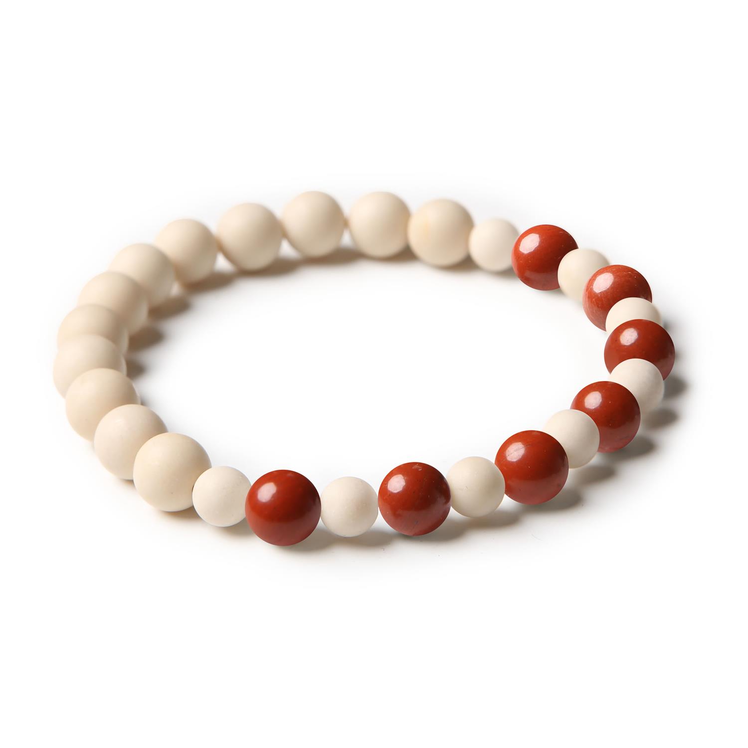 Bransoletka z naturalnych kamieni, jaspis czerwony i kamień rzeczny - kolekcja Mijaha dla modnych kobiet i mężczyzn.