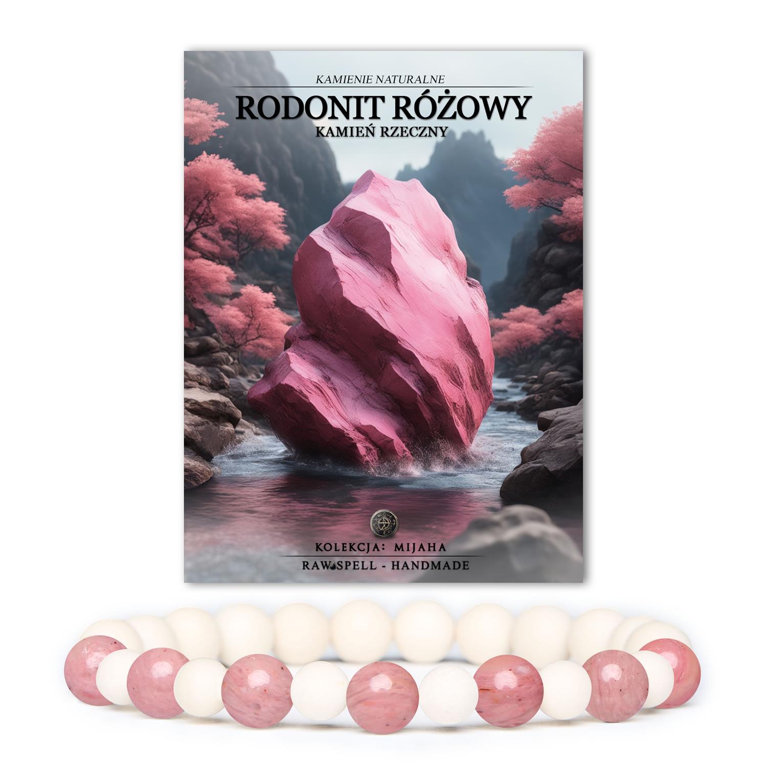 Stylowa bransoletka z kolekcji Mijaha wykonana z różowego rodonitu i kamieni rzecznych, przeznaczona dla obu płci.