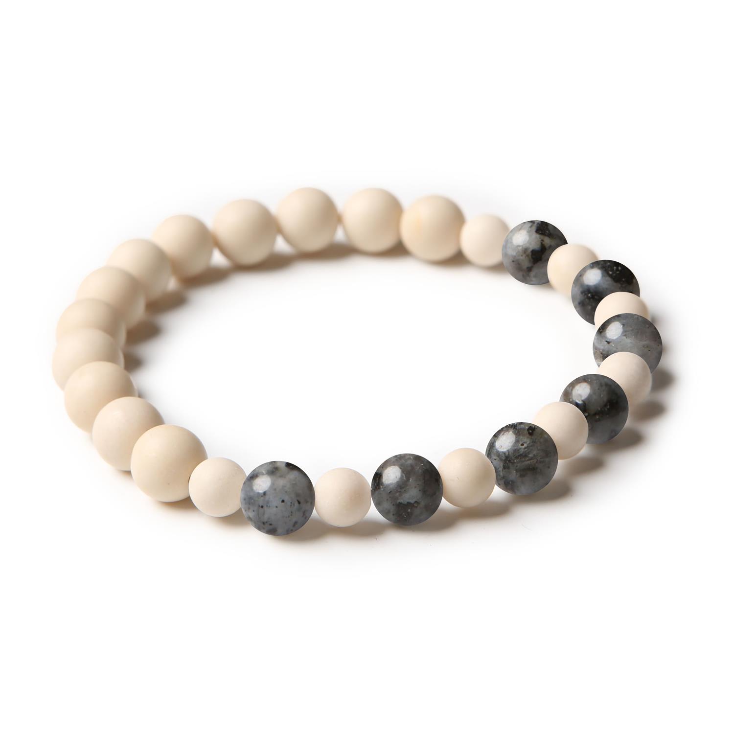 Bransoletka z kolekcji Mijaha z naturalnych kamieni - larvikit i kamień rzeczny, idealna dla kobiet i mężczyzn.