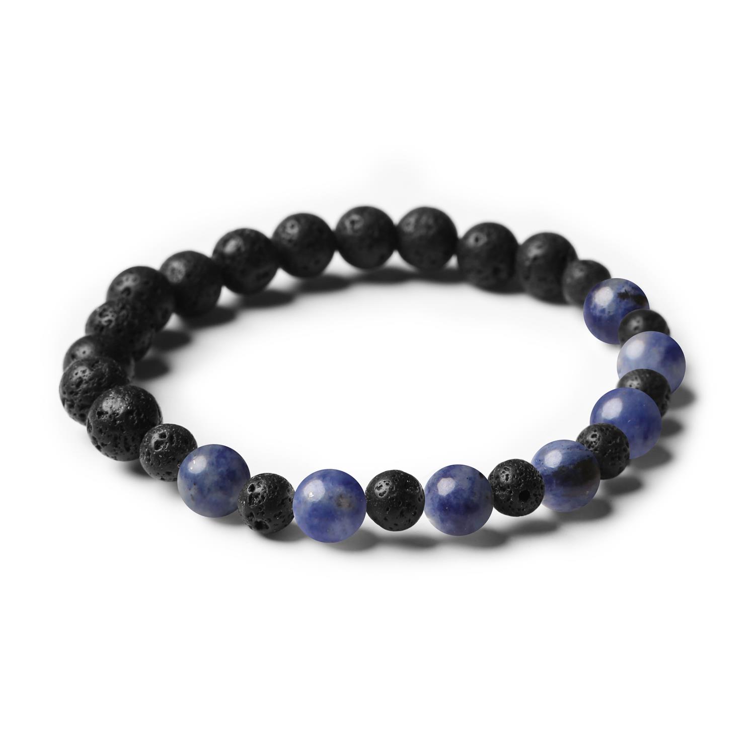 Bransoletka Mijaha z naturalnymi kamieniami: sodalit i lawa wulkaniczna, idealna dla kobiet i mężczyzn.