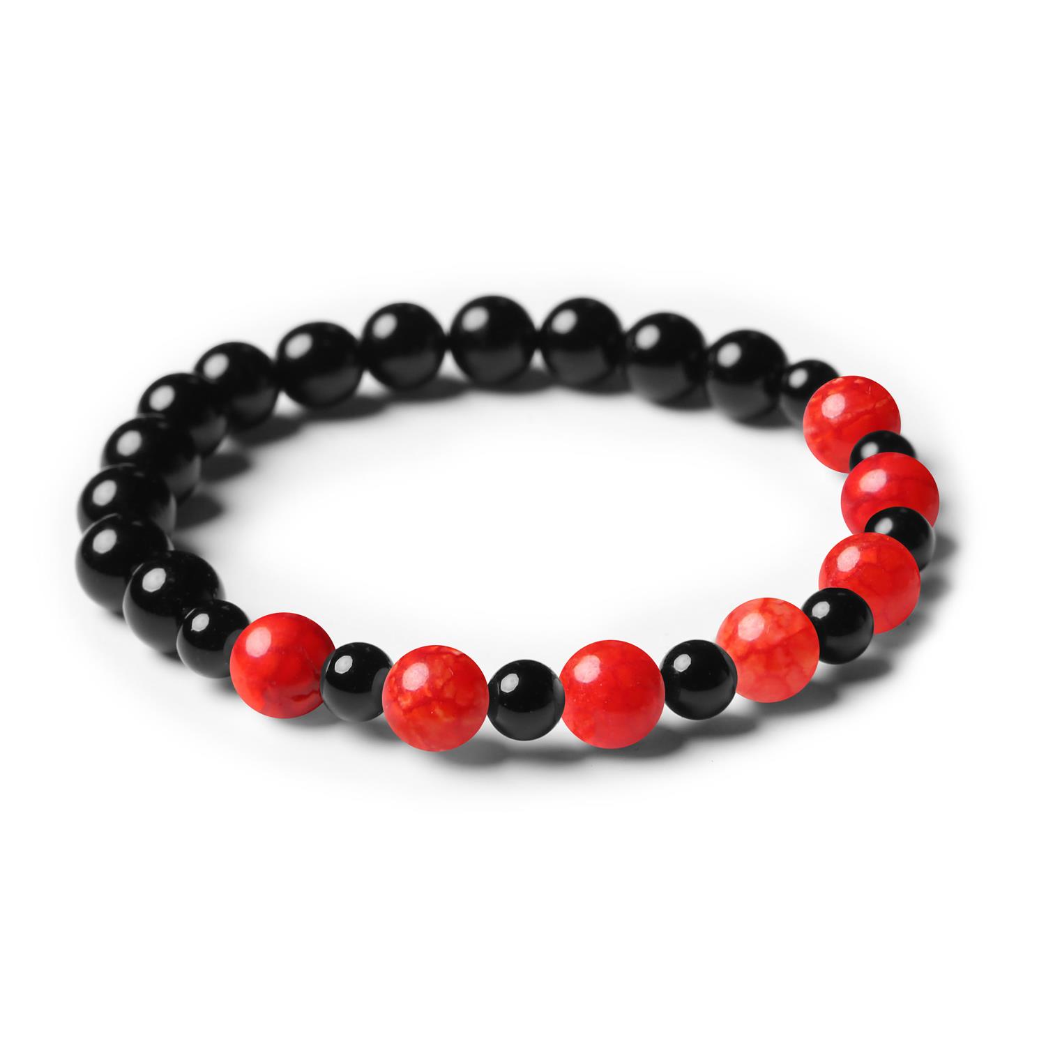 Kolekcja Mijaha: Bransoletka z Agatem Czerwonym Crackle i Onyks w wersji unisex na gumce