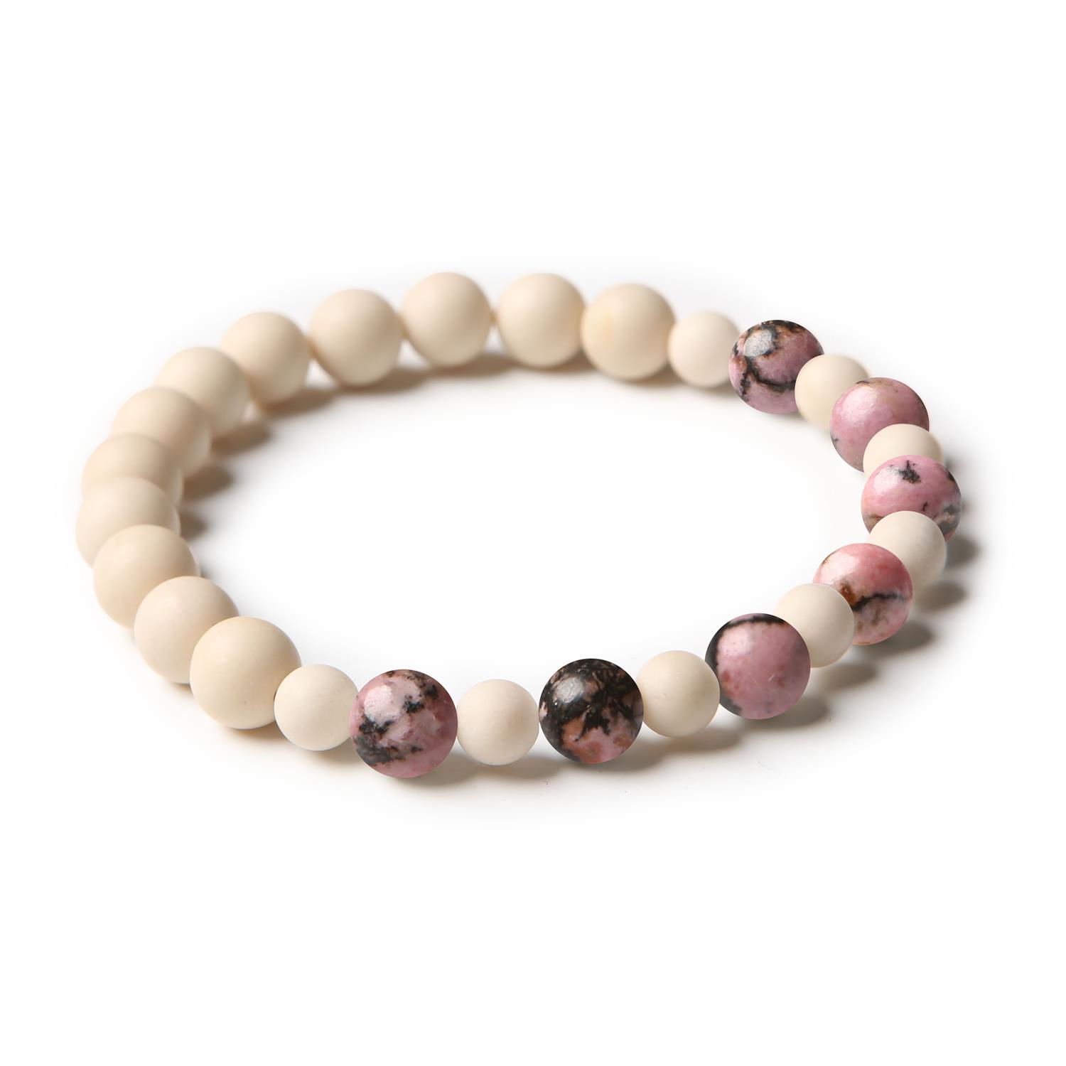 Bransoletka Mijaha z rodonitem różowo-czarnym i kamieniem rzecznym, modny dodatek dla kobiet i mężczyzn.