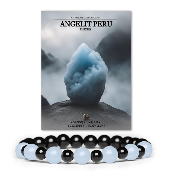 Bransoletka z kamieni naturalnych na gumce z kolekcji Mijaha - Angelit Peru, Onyks, dla kobiet i mężczyzn