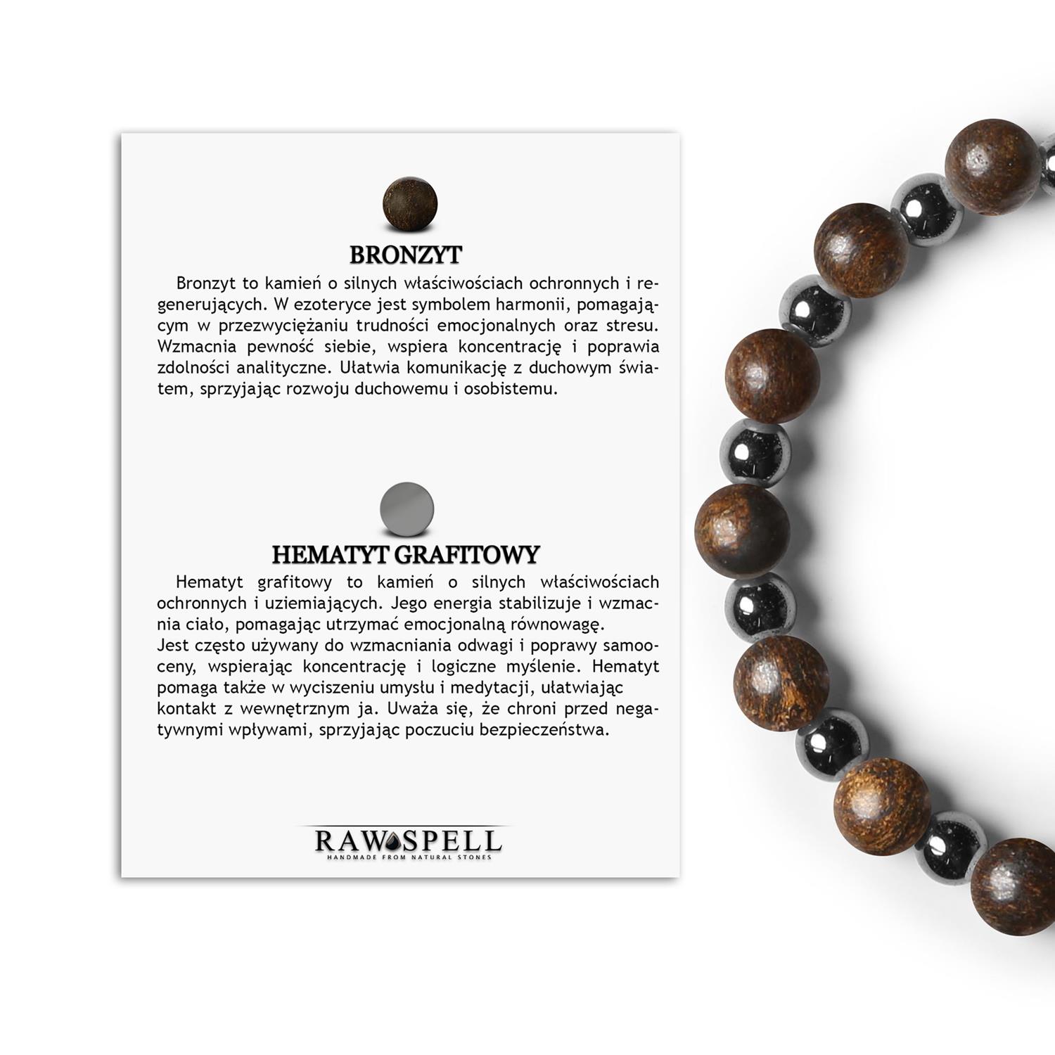 Naturalna bransoletka na gumce Mijaha z Bronzytem i Hematytem grafitowym dla każdego Biżuteria z bronzytu i hematytu grafitowego - unikalny design z kolekcji Mijaha, stworzona dla kobiet i mężczyzn.