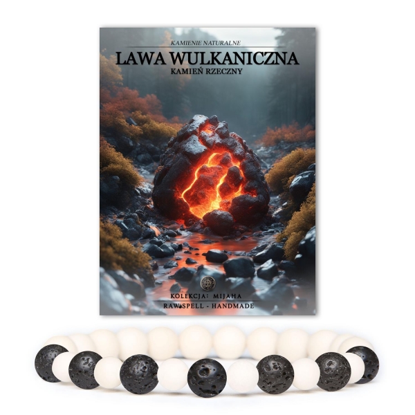 Bransoletka Mijaha z naturalnymi kamieniami: lawa wulkaniczna i kamień rzeczny, idealna dla kobiet i mężczyzn.
