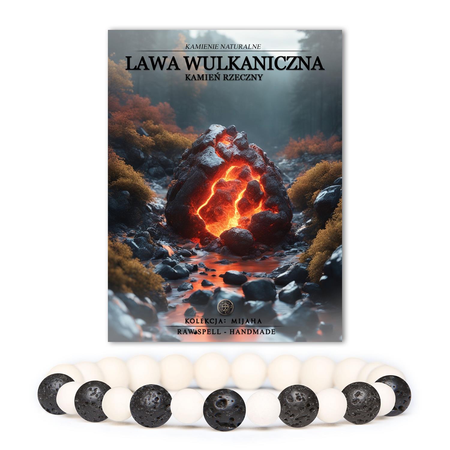 Bransoletka Mijaha z naturalnymi kamieniami: lawa wulkaniczna i kamień rzeczny, idealna dla kobiet i mężczyzn.