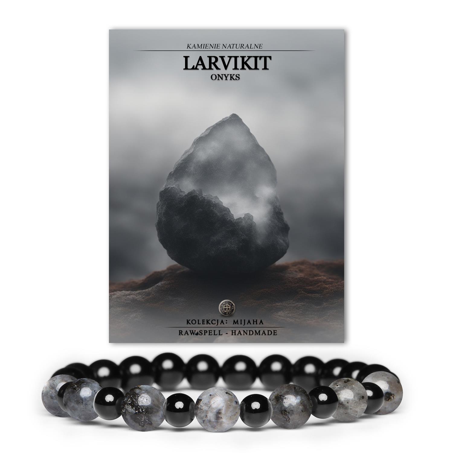 Bransoletka z kamieni naturalnych Mijaha - Larvikit i Onyks, idealna dla Kobiet i Mężczyzn