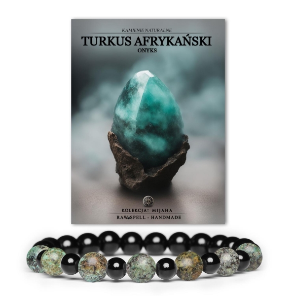 Bransoletka z kamieni naturalnych na gumce z kolekcji Mijaha - Turkus Afrykański i Onyks, dla kobiet i mężczyzn