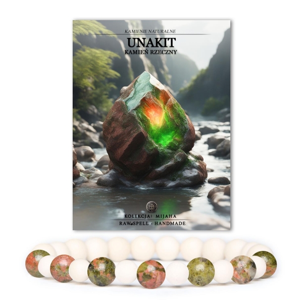 Bransoletka z kolekcji Mijaha, wykonana z naturalnych kamieni unakit i kamienia rzecznego, idealna dla kobiet i mężczyzn.