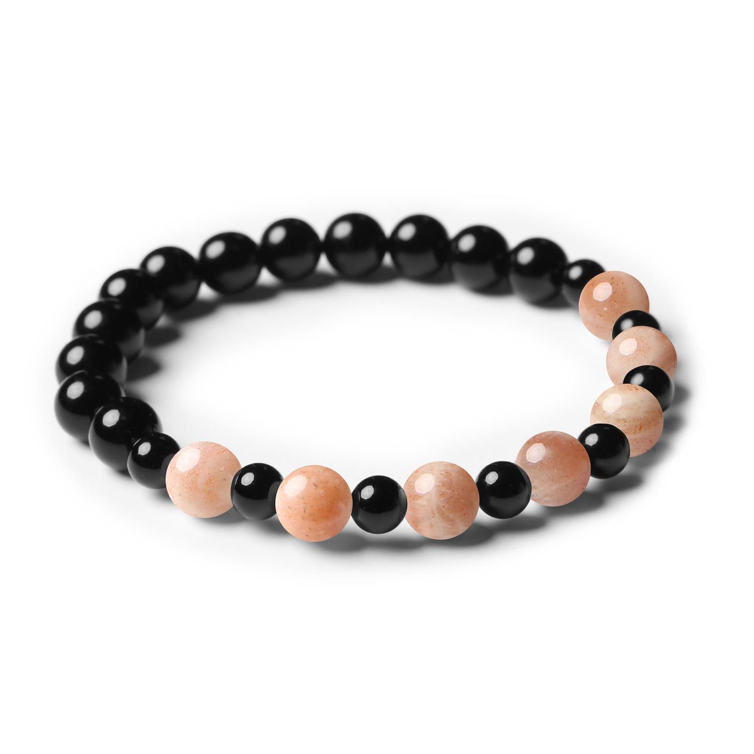 Bransoletka z kamieni naturalnych na gumce z kolekcji Mijaha - Kamień Słoneczny i Onyks, dla kobiet i mężczyzn