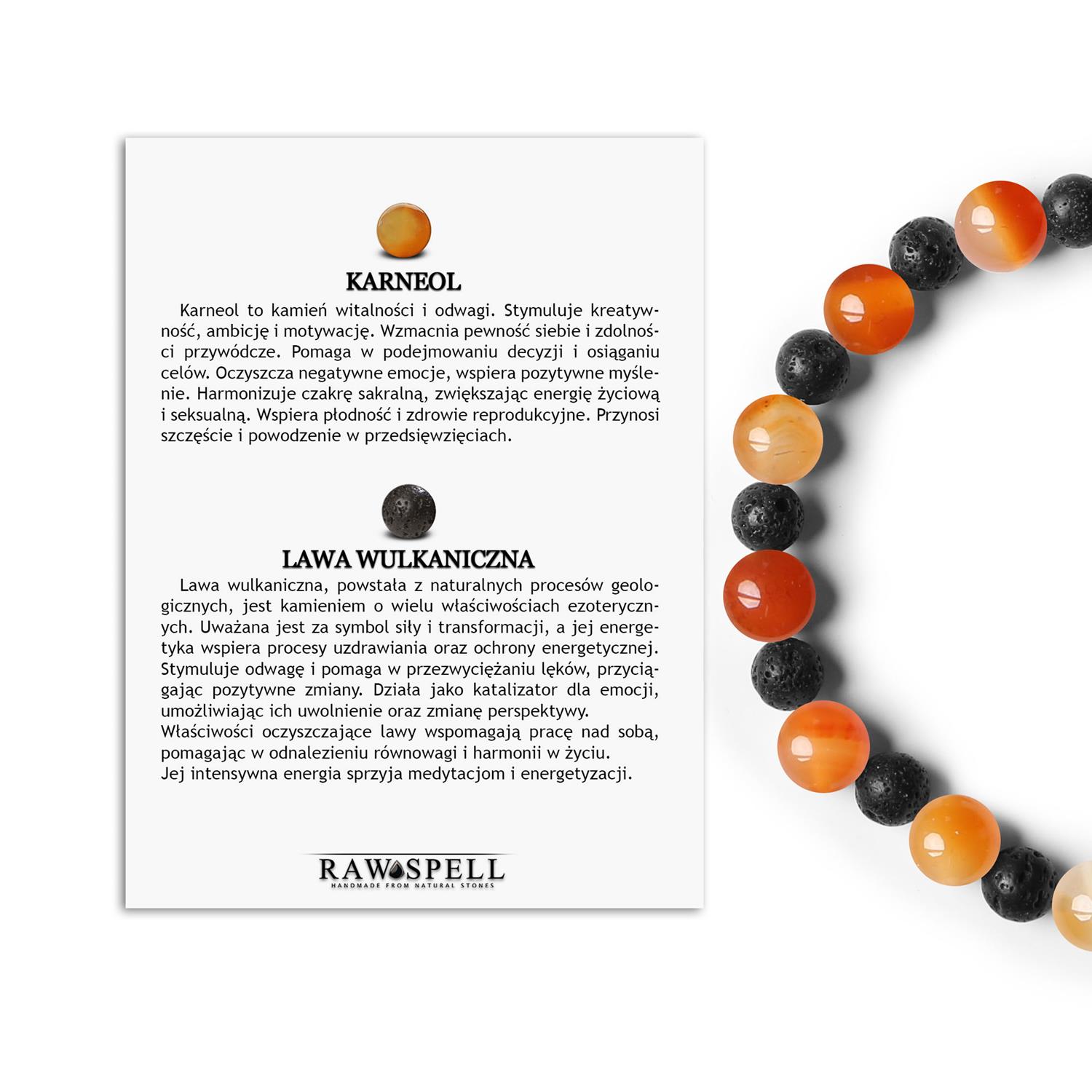 Naturalna bransoletka z kamieni na gumce z kolekcji Mijaha, karneol i lawa wulkaniczna dla każdego Bransoletka Mijaha z naturalnymi kamieniami: karneol i lawa wulkaniczna, doskonały dodatek dla każdej płci.