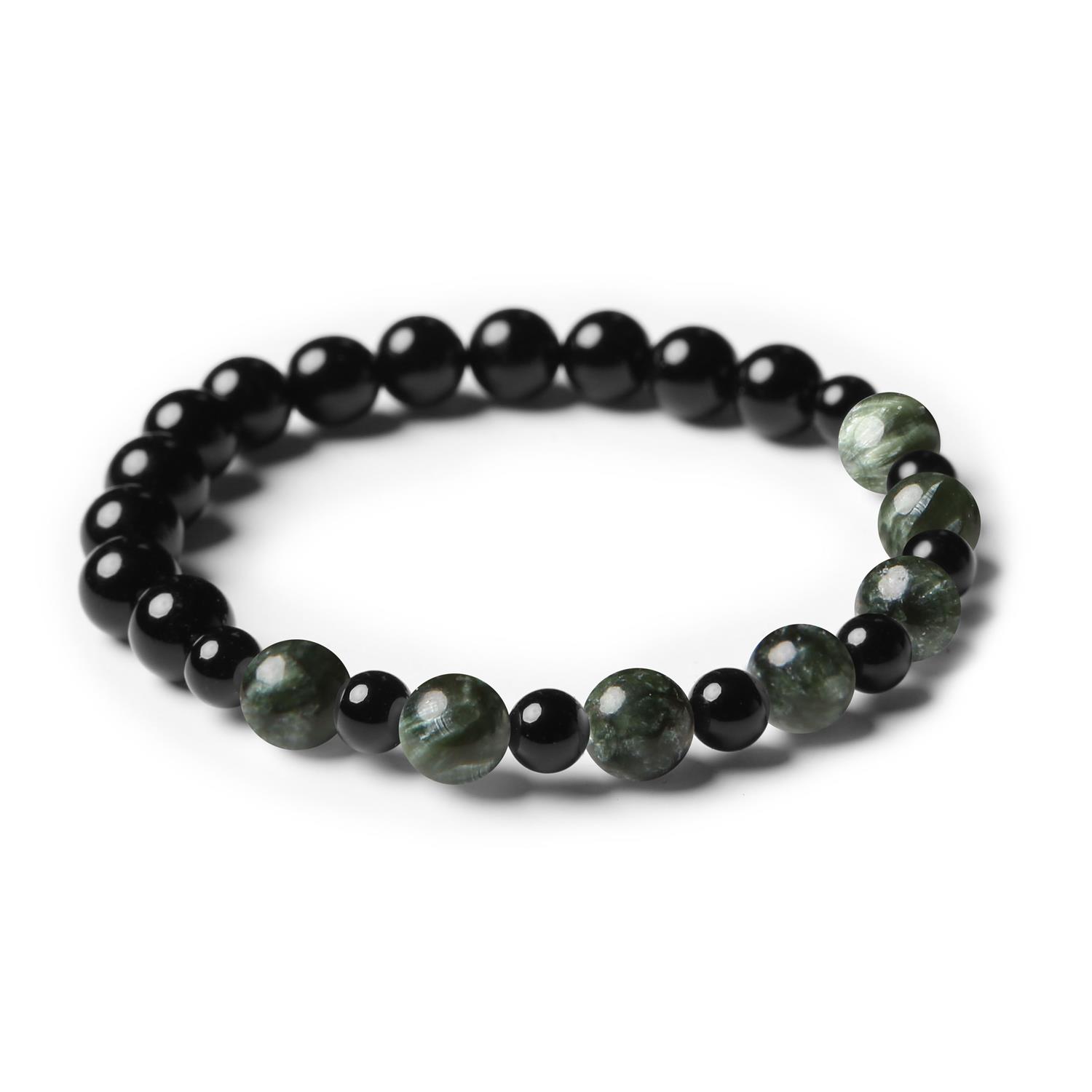 Mijaha - Bransoletka z kamieni naturalnych Serafinit oraz Onyks na gumce dla każdego