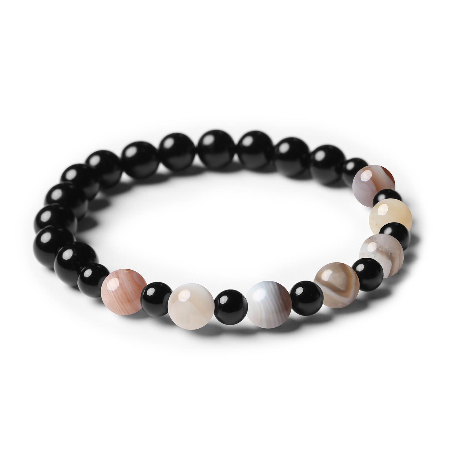 Bransoletka z kamieni naturalnych Mijaha z Agatem Botswana i Onyksu dla kobiet i mężczyzn