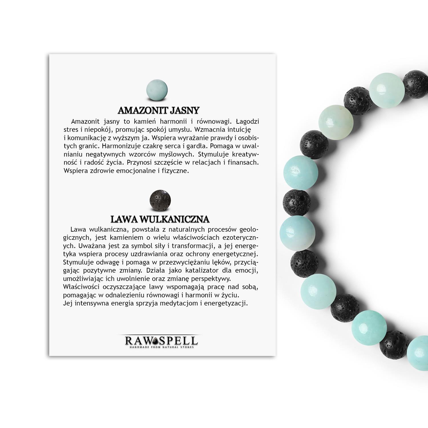 Odkryj Bransoletkę z kamieni naturalnych Mijaha z Amazonitem Jasnym i Lawą Wulkaniczną dla Kobiet Bransoletka z naturalnych kamieni od Mijaha: jasny amazonit i lawa wulkaniczna, elegancka biżuteria dla kobiet i mężczyzn.