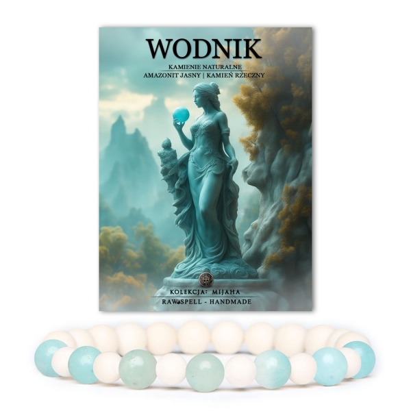 Bransoletka z naturalnych kamieni - Amazonit i Kamień Rzeczny, w kolorze jasnym, symbolizujący znak Zodiaku Wodnik. Doskonała dla kobiet i mężczyzn.