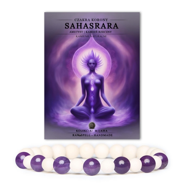Bransoletka z naturalnych kamieni, czakra korony Sahasrara, ametyst. Doskonały wybór dla miłośników unikalnej biżuterii z kolekcji Mijaha