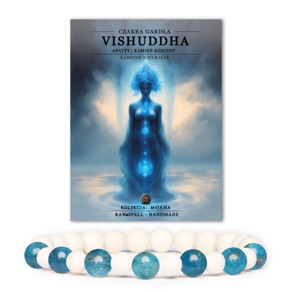 Bransoletka z czakrą gardła Vishuddh i Apatytem. Naturalne kamienie w kolekcji Mijaha - doskonały wybór dla miłośników biżuterii.