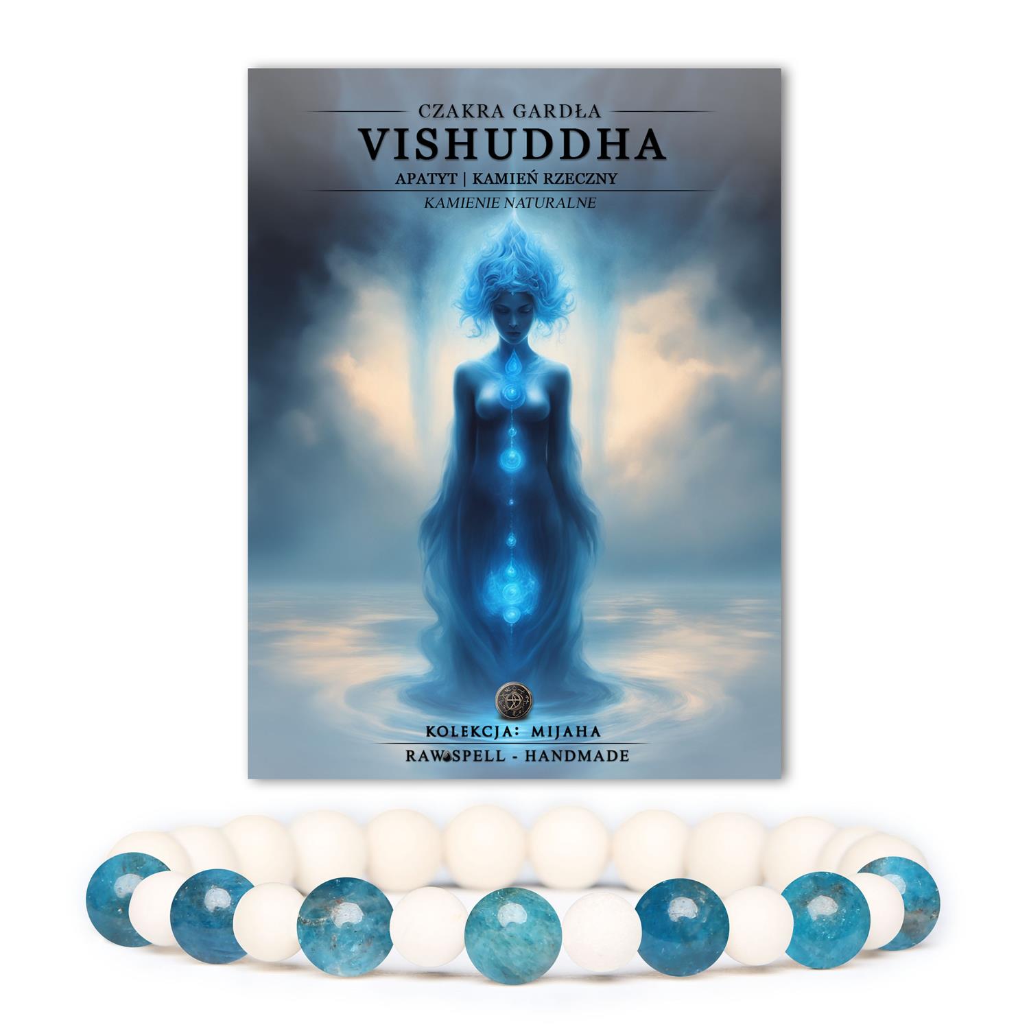 Bransoletka z czakrą gardła Vishuddh i Apatytem. Naturalne kamienie w kolekcji Mijaha - doskonały wybór dla miłośników biżuterii.