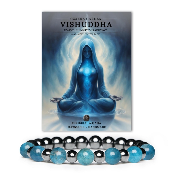 Bransoletka z naturalnych kamieni, z czakrą serca Anahata i zielonym jadeitem, ozdobiona grafitowym hematytem. Kolekcja Mijah.