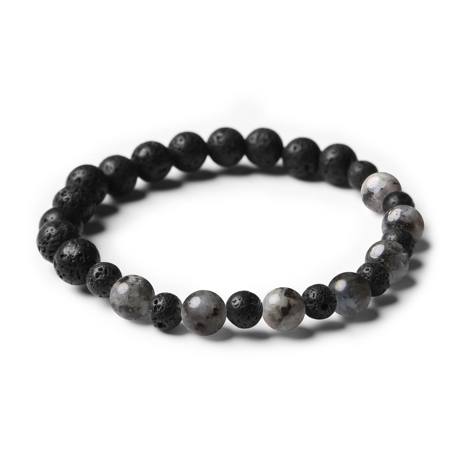 Stylowa bransoletka z kolekcji Mijaha, wykonana z larvikitu i lawy wulkanicznej, dla obu płci