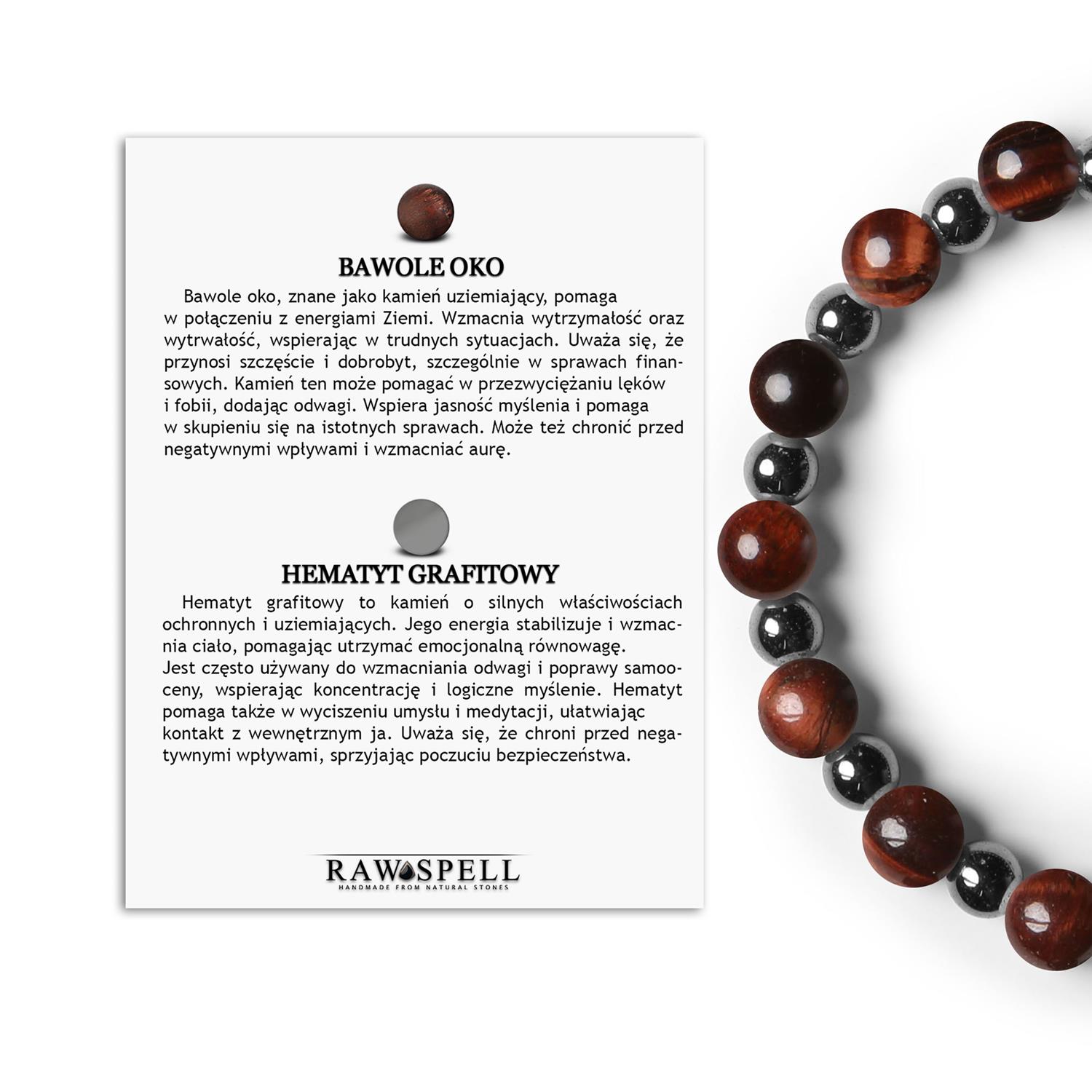 Stylowa bransoletka na gumce z Bawolim Okiem i hematytem grafitowym z kolekcji Mijaha, dla każdej płci Biżuteria Mijaha z Bawolim Okiem w kolorze hematyt grafitowy - stylowy dodatek dla kobiet i mężczyzn.