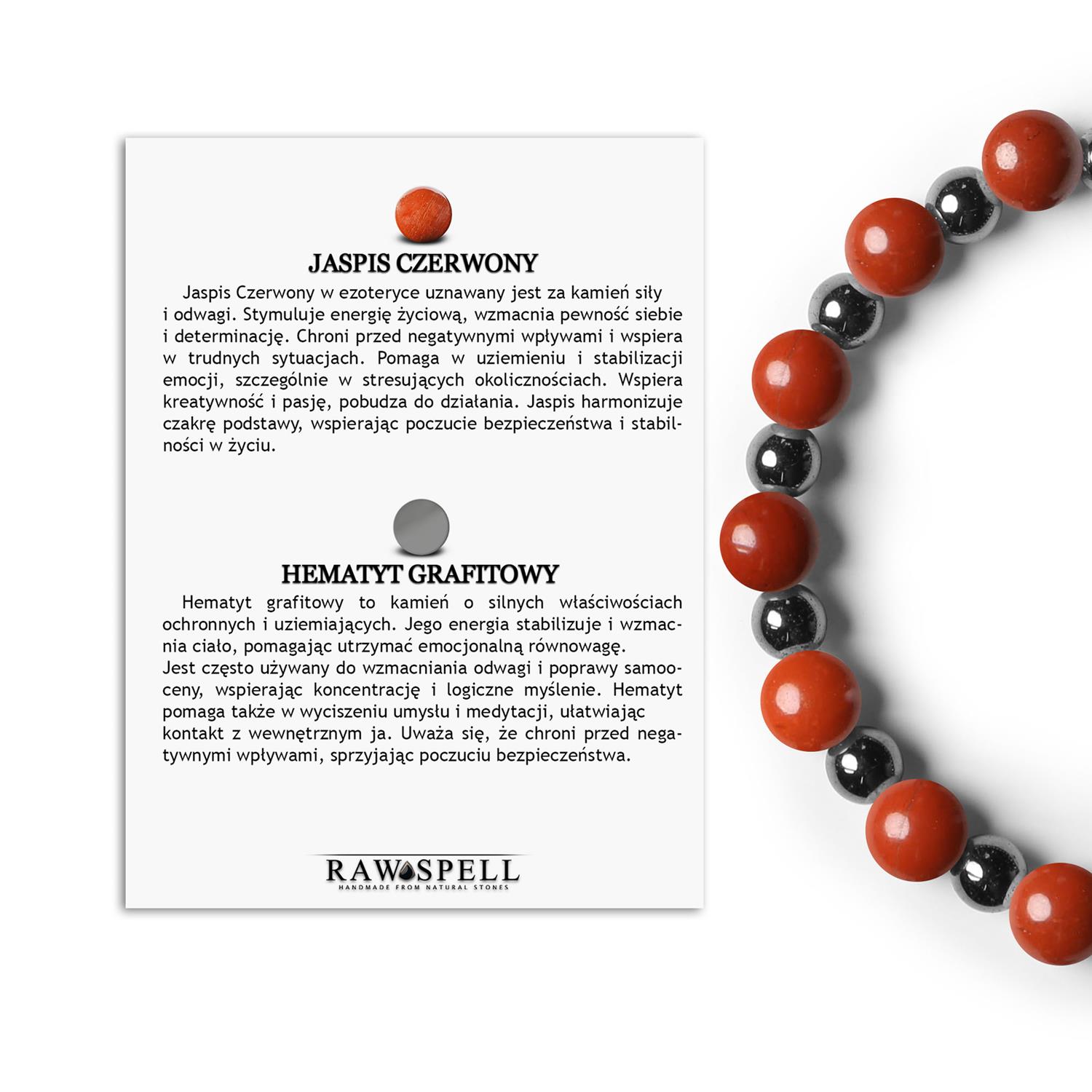 Stylowa bransoletka na gumce z Jaspisu Czerwonego i Onyksu, część kolekcji Mijaha dla każdego Bransoletka z kamieni naturalnych z kolekcji Mijaha, zawierająca jaspis czerwony i onyks, dostępna dla kobiet i mężczyzn.