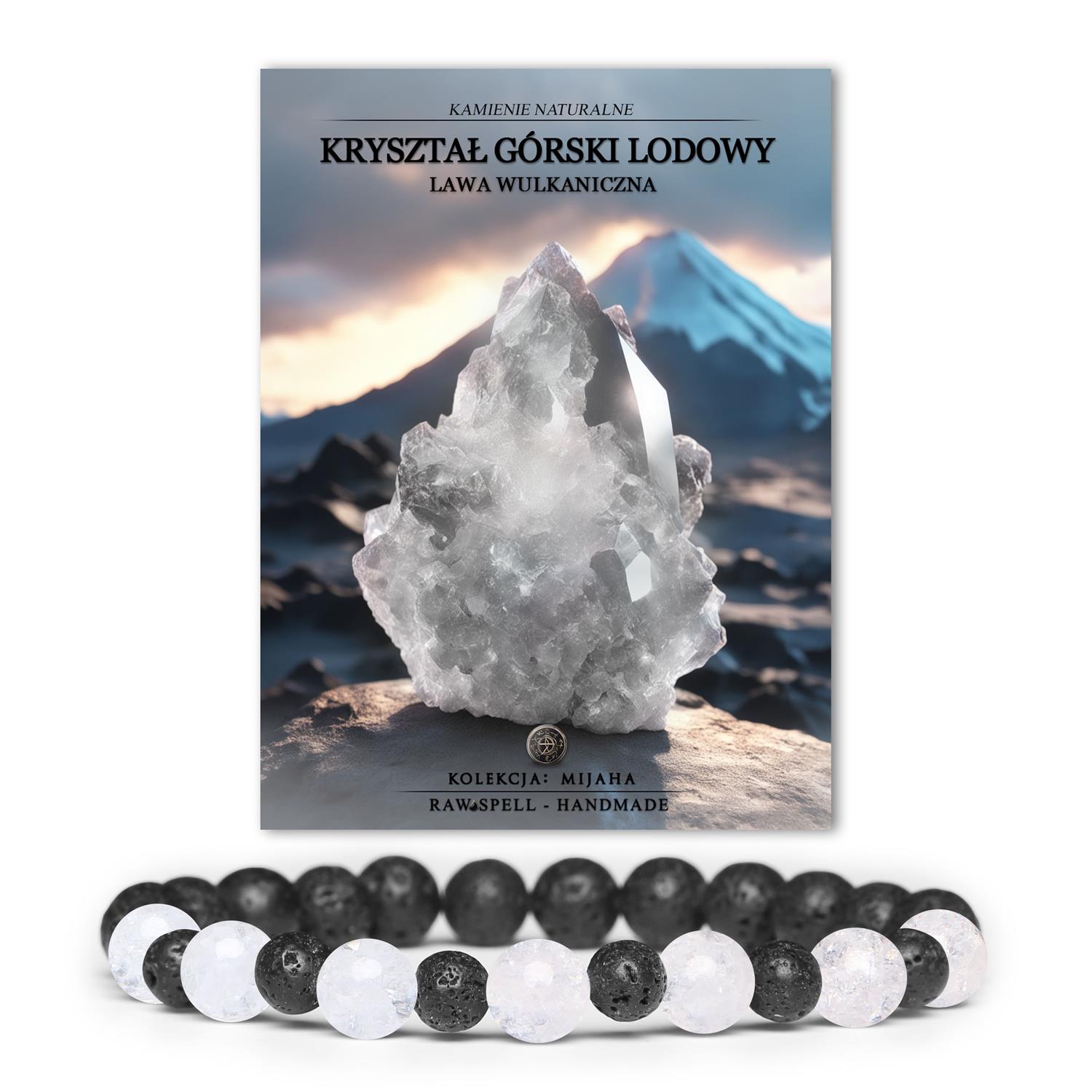 Bransoletka z kolekcji Mijaha - połączenie Kryształu Górskiego Lodowego i Lawy Wulkanicznej, perfekcyjna dla kobiet i mężczyzn.