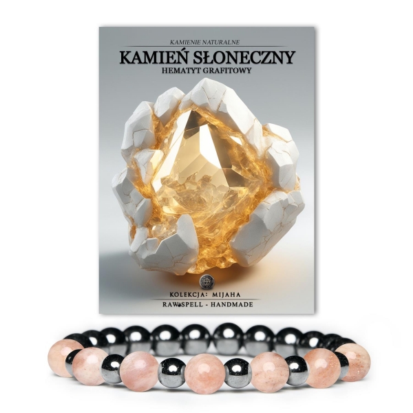 Elegancka biżuteria unisex z kamienia słonecznego i hematytu grafitowego, kolekcja Mijaha - doskonały wybór na każdą okazję.