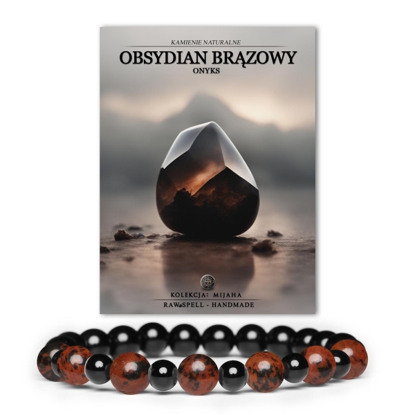 Bransoletka Mijaha z naturalnych kamieni: Obsydian Brązowy i Onyks, unisex na gumce