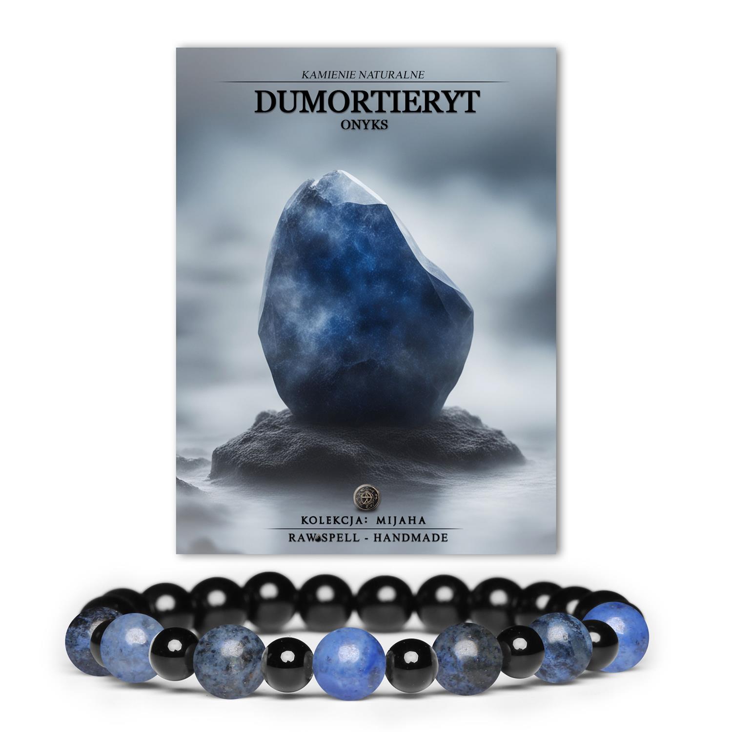 Bransoletka z kamieni naturalnych na gumce z kolekcji Mijaha - Dumortieryt i Onyks dla Kobiet i Mężczyzn