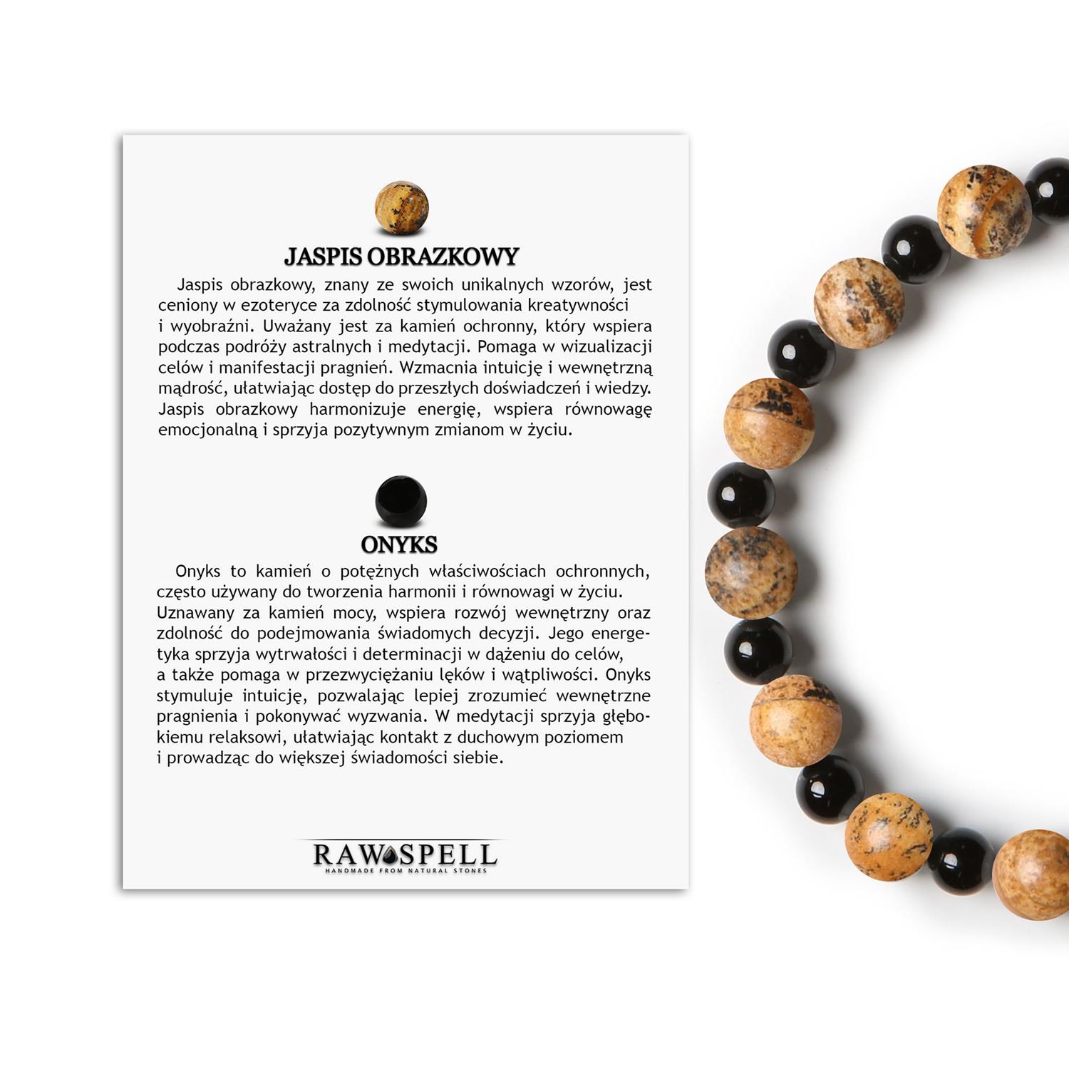 Stylowa bransoletka z gumką w kolekcji Mijaha - Jaspis Obrazkowy i Onyks, stworzona dla kobiet i mężczyzn Bransoletka z kamieni naturalnych na gumce z kolekcji Mijaha – Jaspis Obrazkowy i Onyks dla Kobiet i Mężczyzn