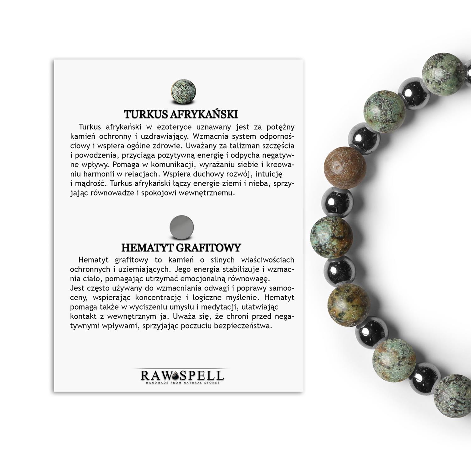 Stylowa bransoletka z kamieni naturalnych - Turkus Afrykański i Hematyt grafitowy z kolekcji Mijaha dla Ko Turkus Afrykański i Hematyt grafitowy - biżuteria dla kobiet i mężczyzn z kolekcji Mijaha.