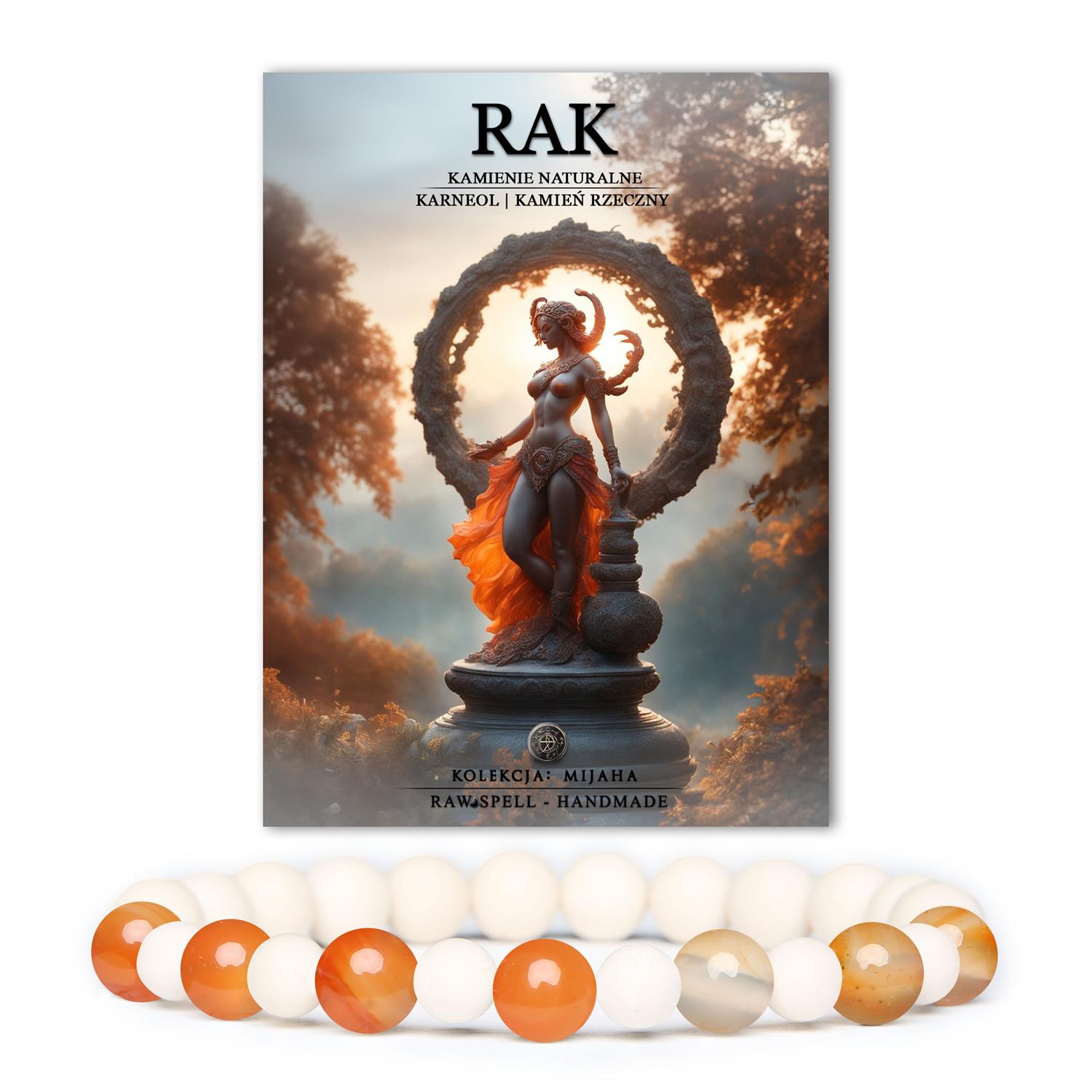 Kolekcja Mijaha: Bransoletka na gumce z naturalnymi kamieniami – Rak, karneol, kamień rzeczny. Doskonała dla każdego stylu.