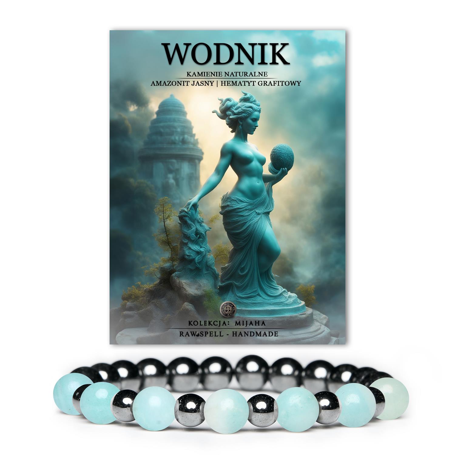 Odkryj bransoletkę z kolekcji Mijaha z amazonitem i hematytem. Idealna dla Wodników, elegancka i uniwersalna dla nim i dla niej.