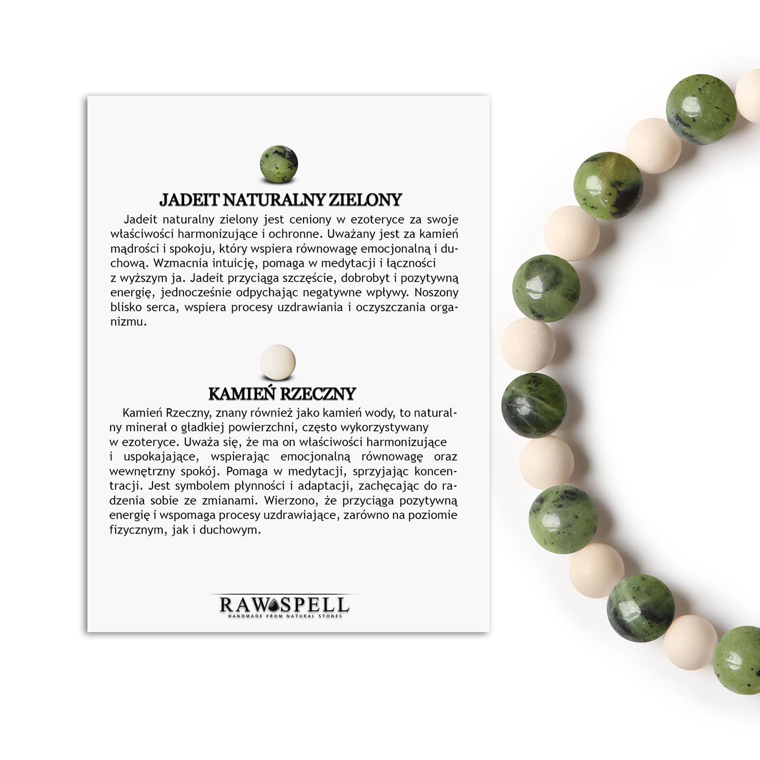 Stylowa bransoletka z kamieni naturalnych na gumce z kolekcji Mijaha - Jadeit Zielony i Kamień Rzeczny Stylowa bransoletka Mijaha z jadeitem zielonym i kamieniem rzecznym, unisex - doskonały dodatek dla każdego.